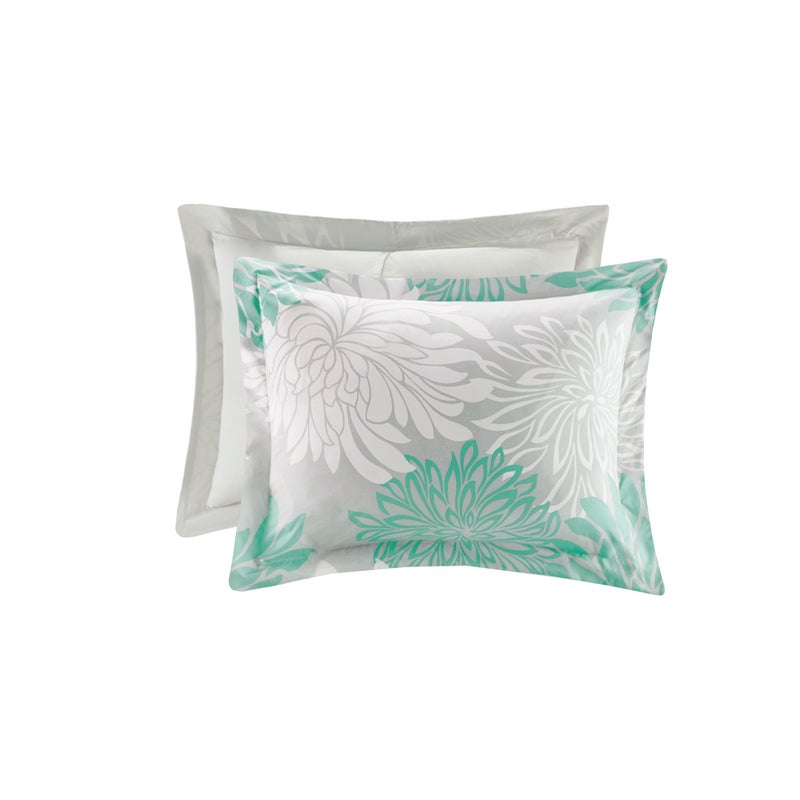 Comfort Spaces Enya Comforter Set-Modern Floral Design All Season Down Alternative Bedding, Matching Shams, Bedskirt, Decorative Pillows, Queen(90"x90"), Aqua - Image 5